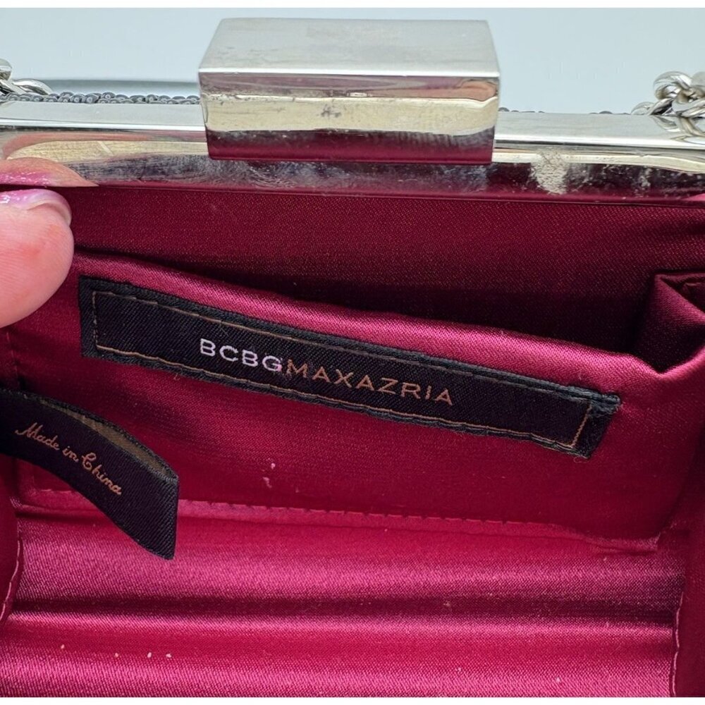BCBG Maxazria Black Beaded Clutch Purse Handbag Hot Pink Lining Chrome Trim - Picture 2 of 9